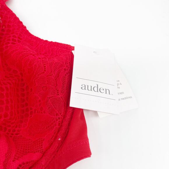 Auden Unlined Full Coverage Comfort Underwire Bra Gold Ring Accent Red Lace 36D - Picture 3 of 6